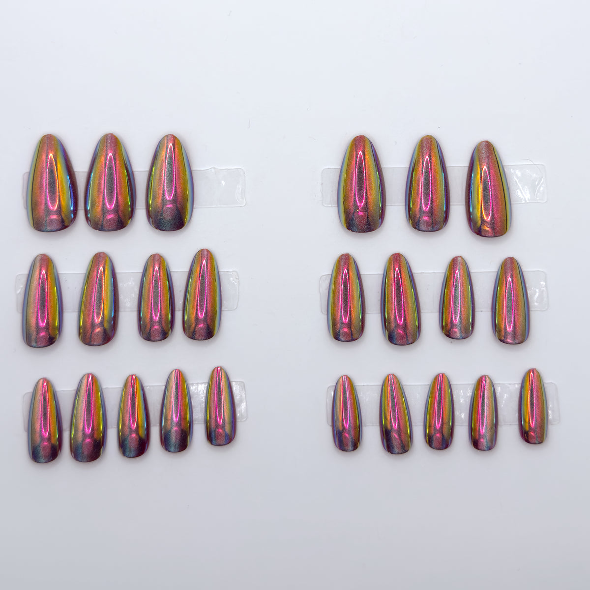 Set of colorful nail art designs on a white background