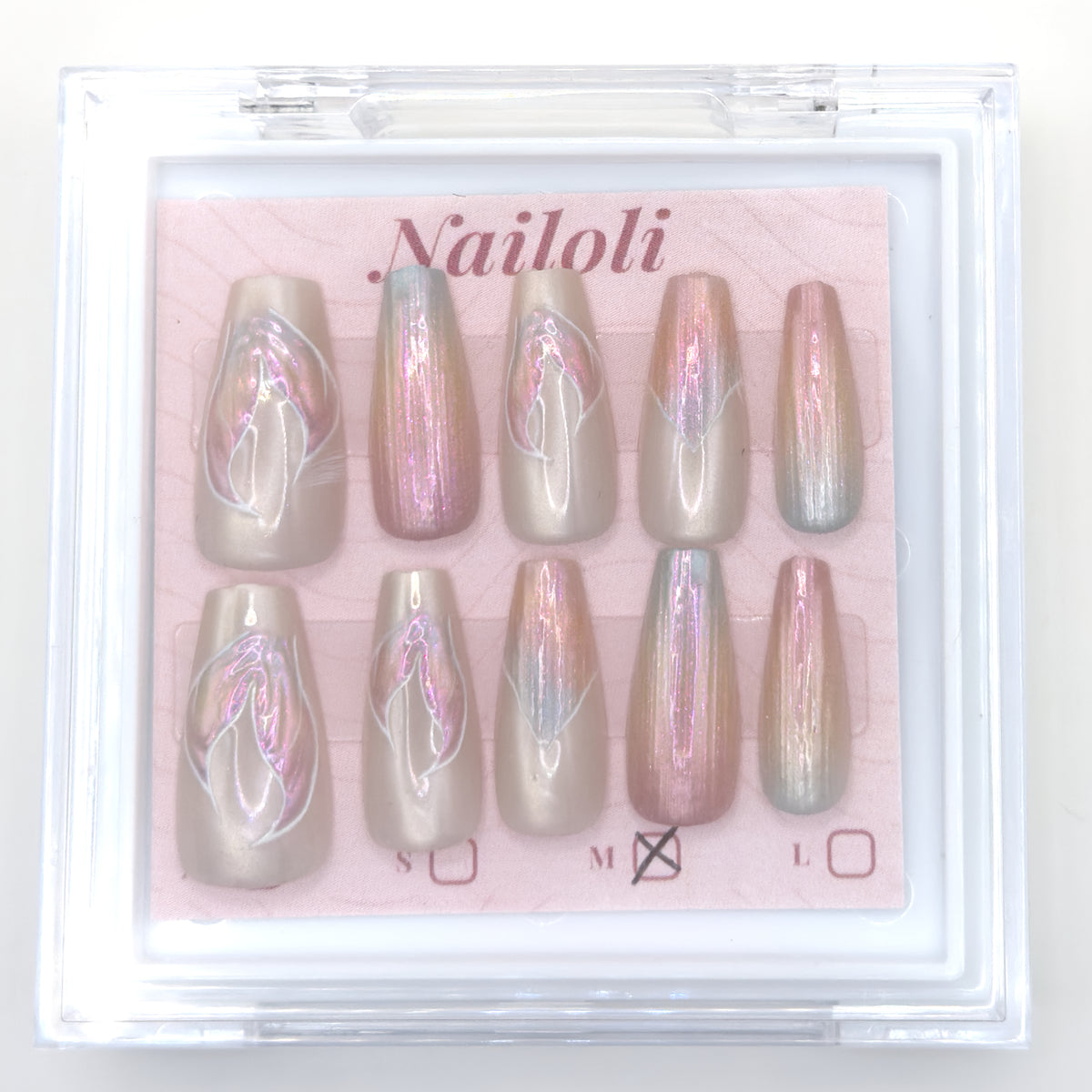 Pearl aurora set inside the closed clear Nailoli case