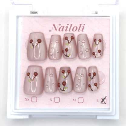 Cherry blush set in the closed clear Nailoli case, viewed from above