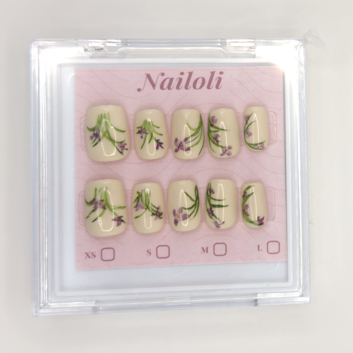 Ivory botanical set inside the closed clear Nailoli case